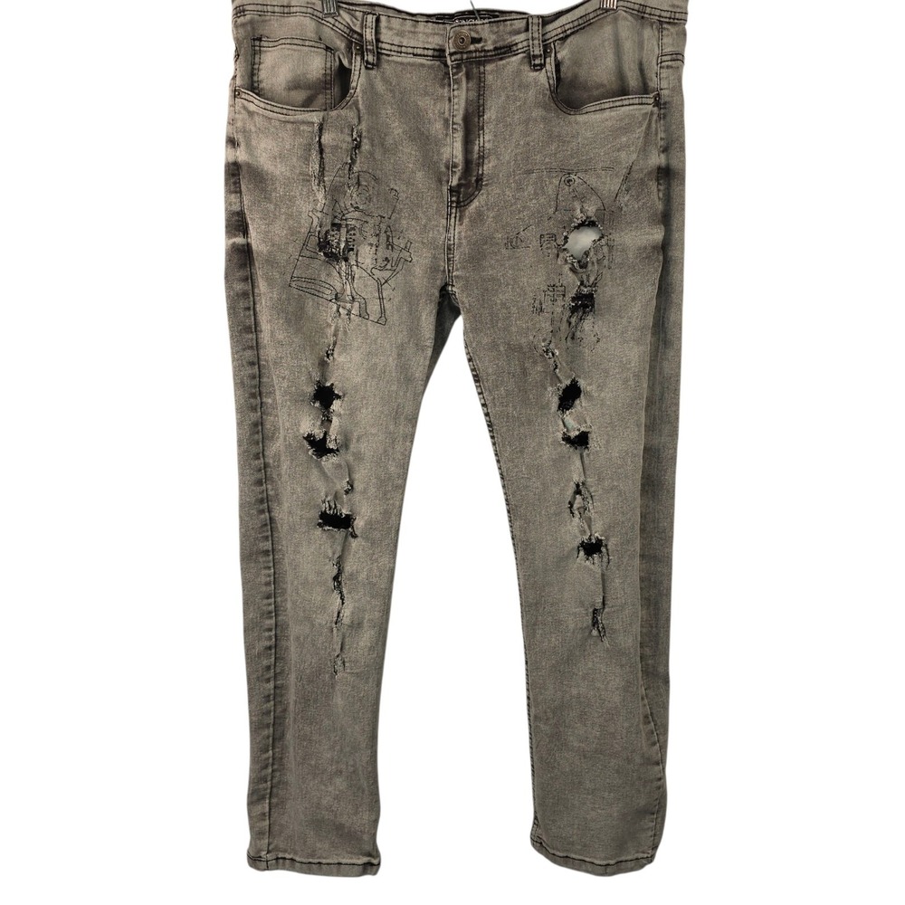 Modern Culture Men's Jeans Size‎ 38x32 Thrashed Distressed Stretch Gray Black